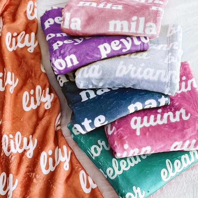 Yofair Ships Next Day, Personalized Baby Blanket with Name Custom Blanket with Letter Words Soft Plush Flannel Throw Blanket for Baby Kids Adults Friends Families