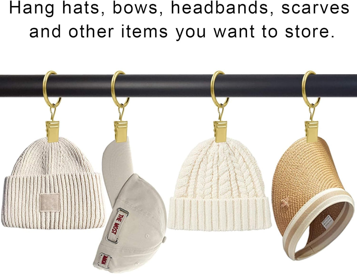 100 Pack Metal Curtain Rings with Clips, Drapery Clips with Rings, Drapes Rings 1 inch Inner Diameter, Fits Diameter 5/8 inch Curtain Rods, Gold Color