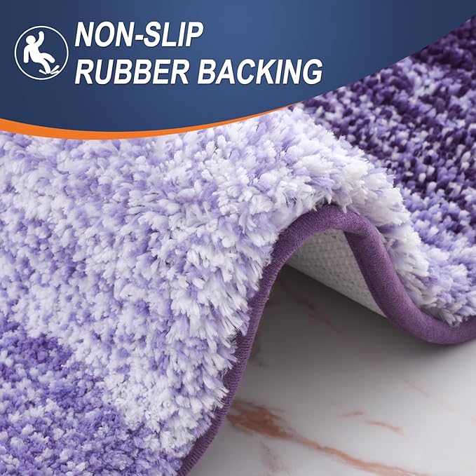 OLANLY Bathroom Rug Set 2 Piece, Soft Absorbent Microfiber Bath Mats and U-Shaped Contour Toilet Rug, Non-Slip, Machine Wash Dry, Plush Shaggy Bath Mats for Bathroom (24"x16"+24"x20", Violet)