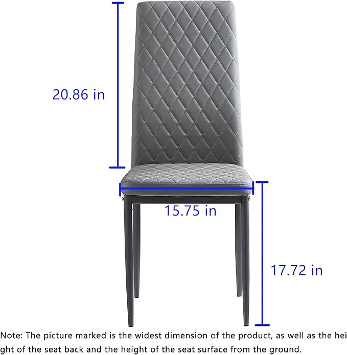 JT Modern Minimalist Dining Chair Fireproof Leather Sprayed Metal Pipe Diamond Grid Pattern Restaurant Home Conference Chair Set of 4 Or 6 (4, Light Gray)