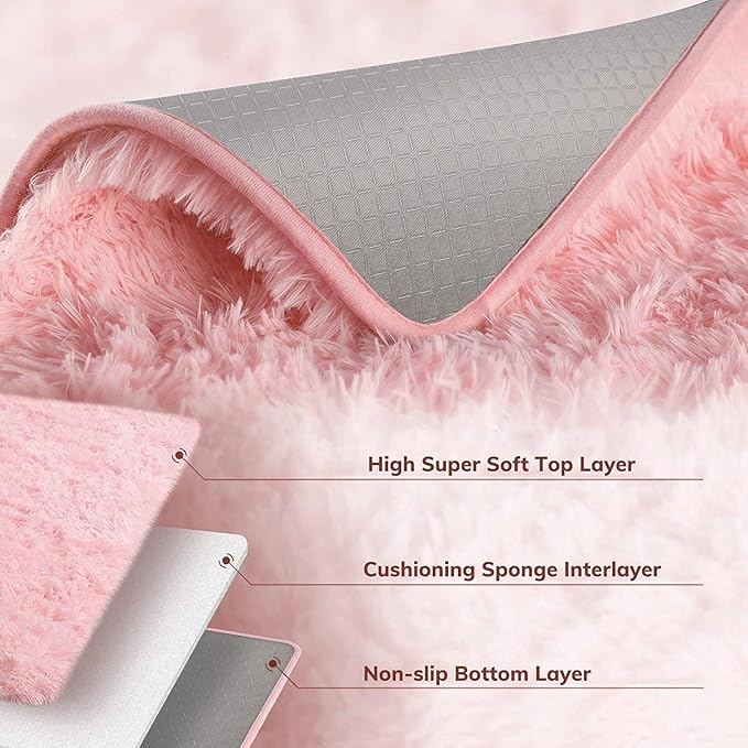 Ophanie Pink Area Rugs for Bedroom Girls, 6x9 Kids Fluffy Fuzzy Furry Shag Carpet, Plush Soft Cute Baby Shaggy Bedside Indoor Floor Rug for Teen Dorm Home Decor Aesthetic, Nursery