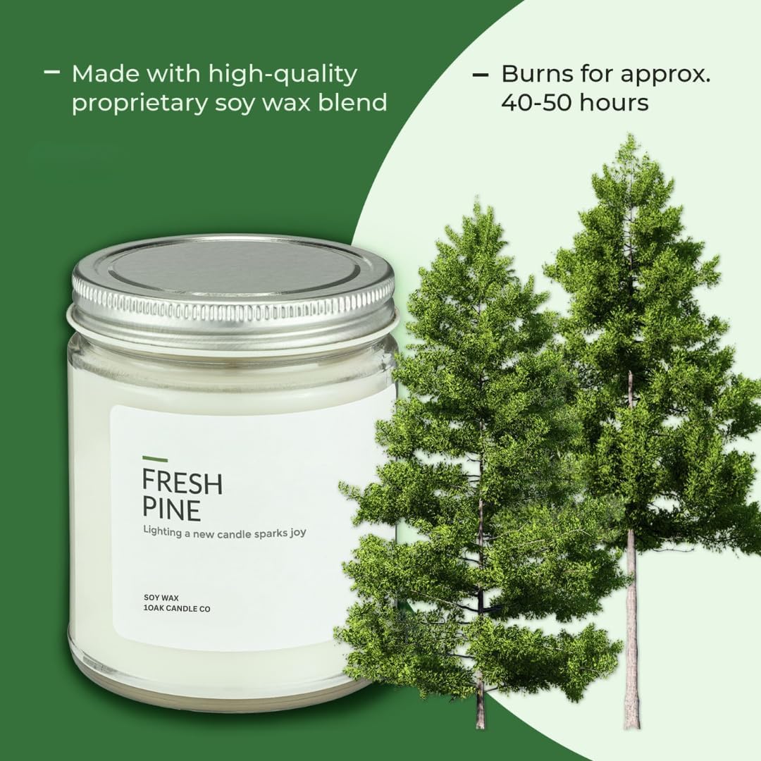 1OAK Soy Wax Candles (Fresh Pine) - Pine Candle - Soy Candles for Home Scented - Long Burning Premium - Hand-Poured (7oz.)