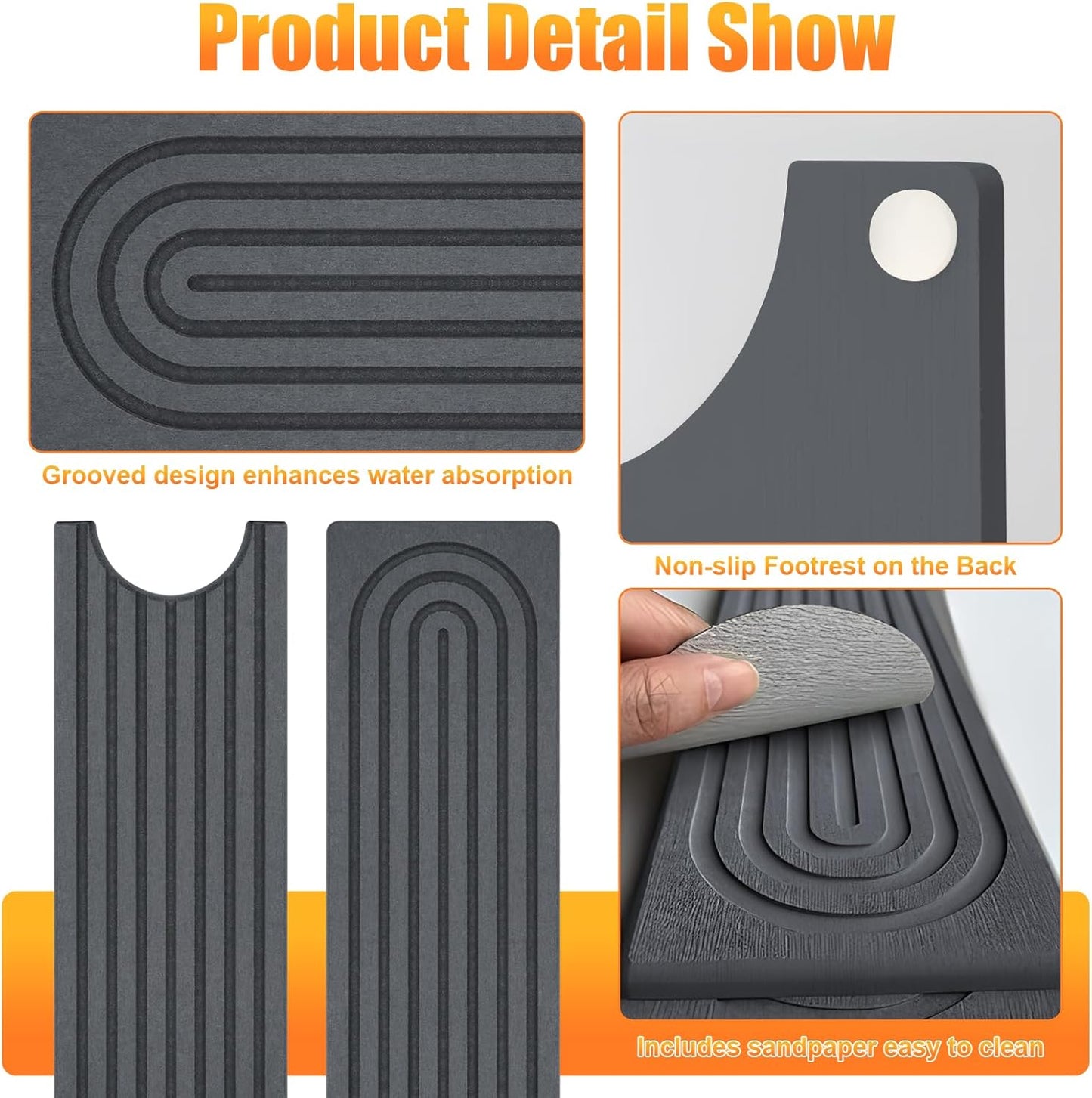 Kitchen Sink Faucet Mat, Super Absorbent Diatomaceous Earth Kitchen Sink Mat Prevents Water Pooling in Sinks, Sink Splash Guard for Kitchen Bathroom Keeps Countertops Dry (Dark Grey)