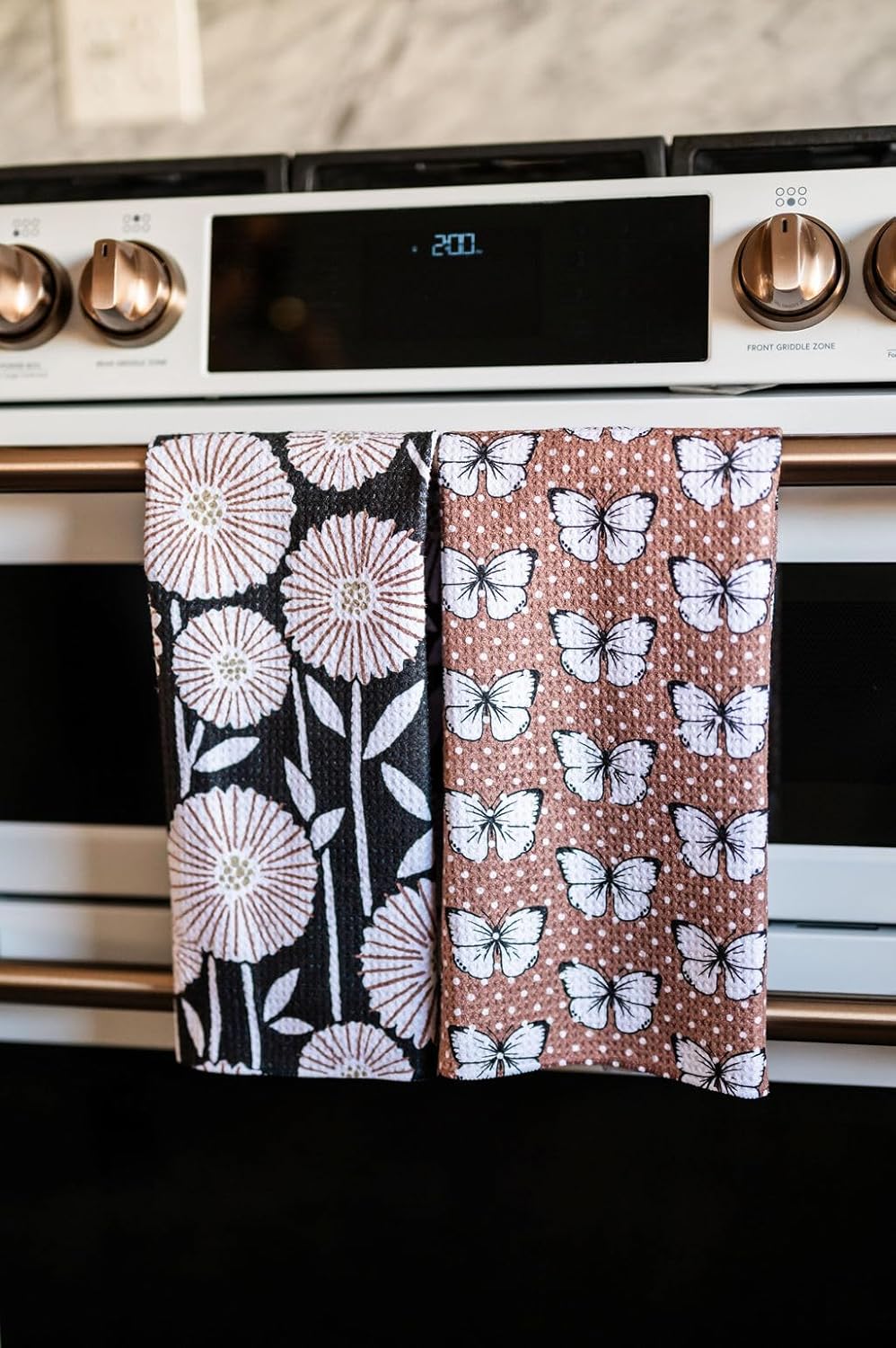 || 2 Pack Double Sided || Not Your Ordinary Dish Towels || Waffle Weave Microfiber || Tea Towels || Highly Absorbent || Hanging Loop || Dish Cloths || Designer Prints|| Butterflies