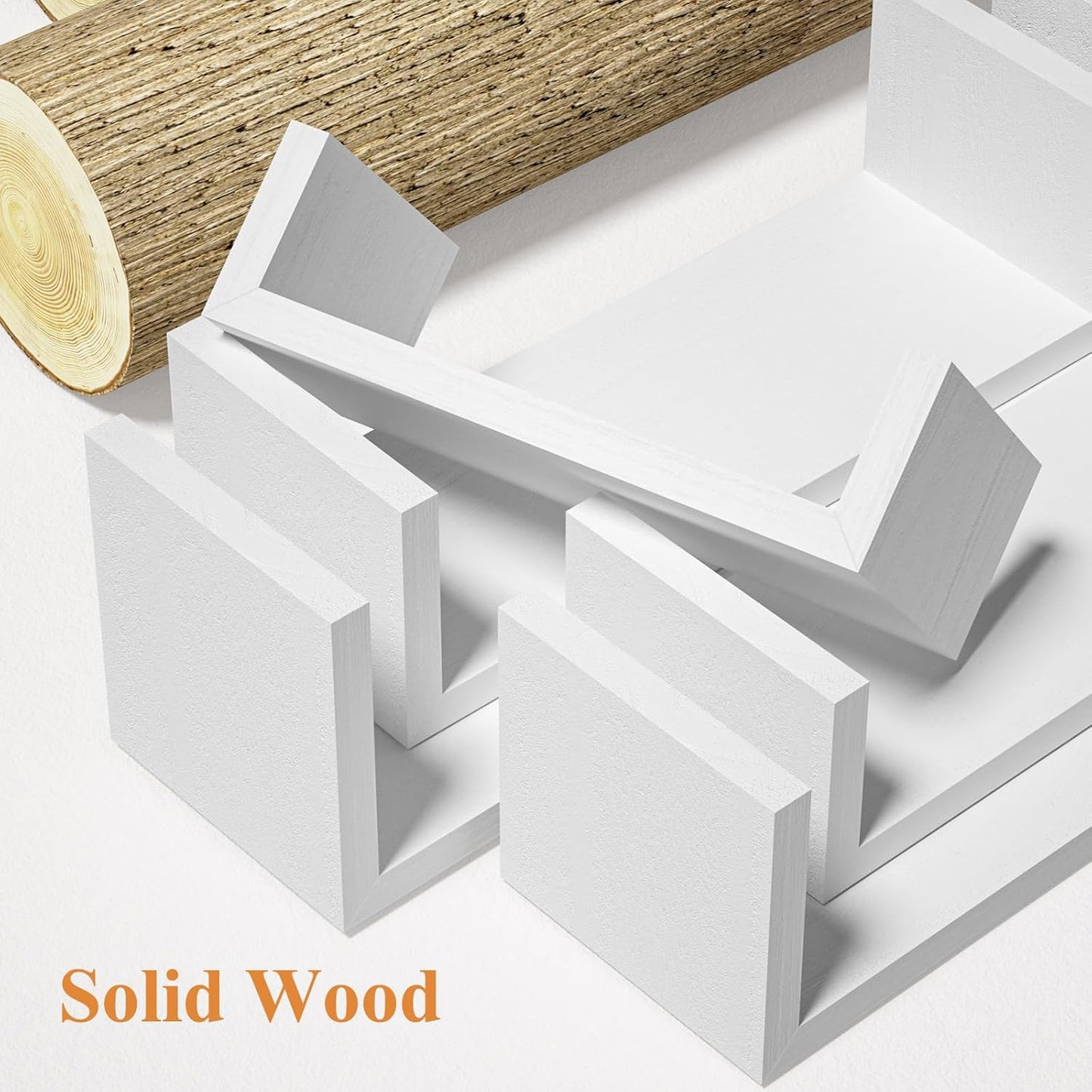 SRIWATANA Floating Shelves for Wall, Wall Shelves for Bathroom, Bedroom, Living Room, Kitchen, Office, Wood Shelves for Home Decor Set of 5 (Washed White)