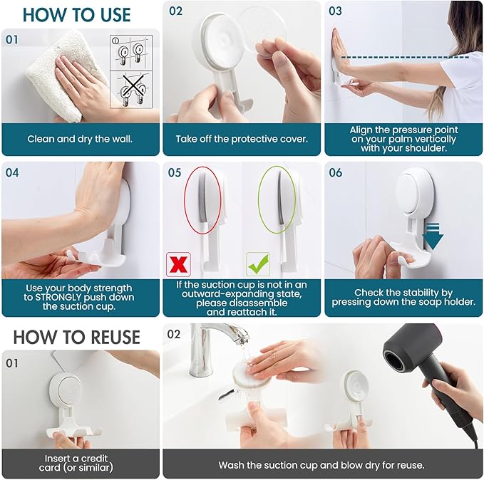 TAILI Suction Cup Razor Holder in Shower 2 Pack, Towel, Loofah, Shaver Holder for Bathroom Wall, Powerful Suction Cup Shower Hooks, Easy to Install and Reuse, White
