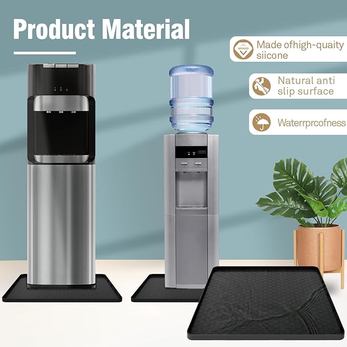 Water Cooler Mat - (22" x 19") Non-Slip Water Cooler Mat with Raised Edge for Foor Protector, Under Water Dispenser Mat Used for Bedrooms, Kitchens,Offices, Bars (Black)
