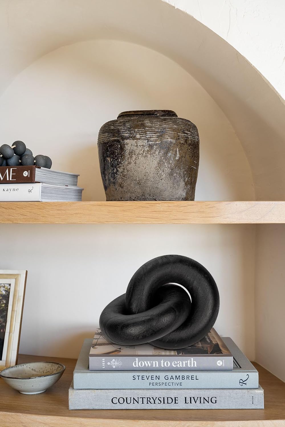 Table Decor Handcrafted Wooden Knot Sculpture Decor – Modern Nordic Style Decorative Accent for Home, Office, Shelf, and Console Table – Matte Black Finish, 7"x4.7"