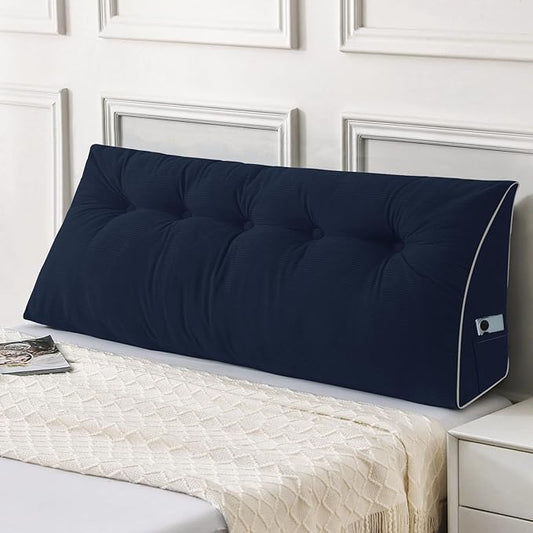 Sasttie Headboard Pillow Full, Wedge Pillow Headboard for Sitting Up in Bed, Back-Rest Support Triangular Cushion for Reading - Features Removable Washable Cover, Navy