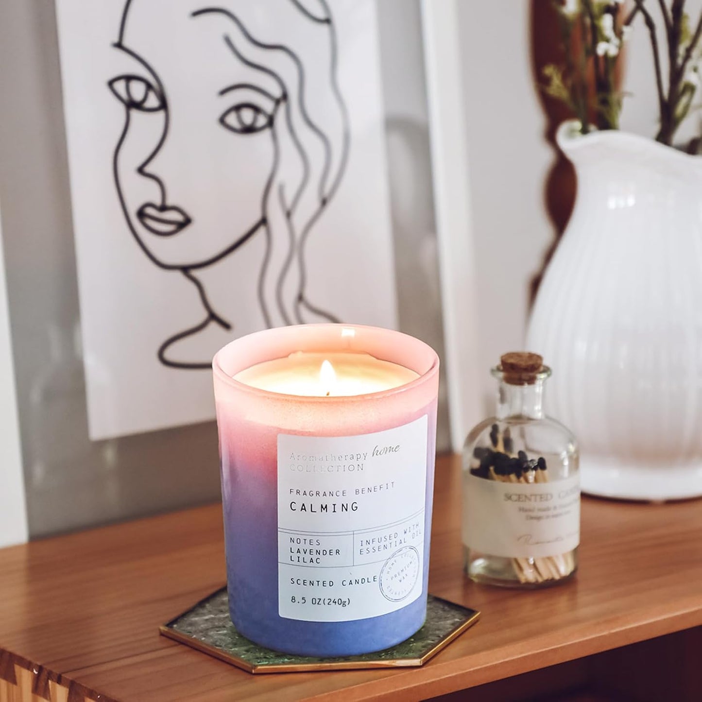 Lavender Candle, Lavender & Lilac Scented Candles,Soy Wax Purple Candles for Spring Home Scented,Candle Gift for Women Men,8.5oz