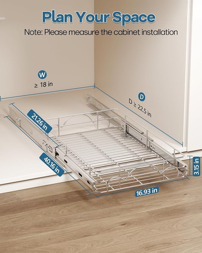 Pull Out Cabinet Organizer, Home Shelf Organization, Heavy-Duty Pull Out Shelves for Cabinets, Slide Out Drawers Organizer for Kitchen, Pantry(17" W*21" D)