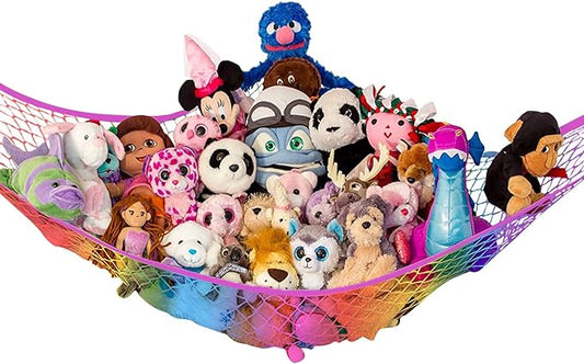 Lilly's Love Stuffed Animal Hammock | Corner Hanging Organizer, Toy Storage, Stuffed Animal Storage Net | Made From Quality Fishing Net, Holds 12lbs | 67"x47"x47" (Rainbow)