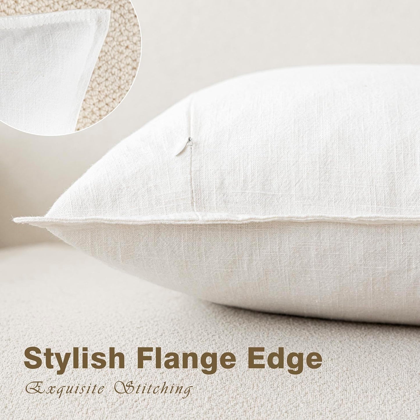 Foindtower Pack of 2, Decorative Linen Soild Throw Pillow Covers Soft Accent Cushion Case Boho Farmhouse Neutral Pillowcase for Chair Couch Sofa Bedroom Living Room Home Decor 16 x 16 Inch Cream White