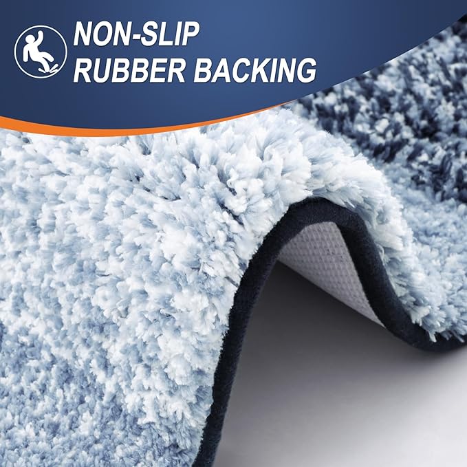 OLANLY Bathroom Rug Set 2 Piece, Soft Absorbent Microfiber Bath Mats and U-Shaped Contour Toilet Rug, Non-Slip, Machine Wash Dry, Plush Shaggy Bath Mats for Bathroom (24"x16"+24"x20", Dark Blue)