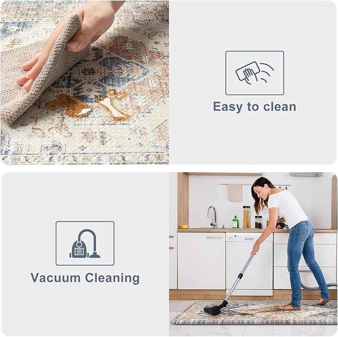 KIMDOE Anti Fatigue Kitchen Mat Kitchen Rugs Non-Skid Waterproof Kitchen Runner Rug Foam Standing Mat for Kitchen Decor,Floors,Laundry,Blue and Gold