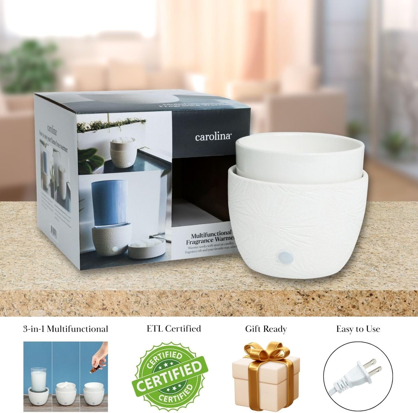 CAROLINA Wellness Wax Melt Warmer, 3-in-1 Electric Wax Melter for Scented Wax Melts, Cubes, and Tarts | Home, Office, Bedroom, Gift & Décor