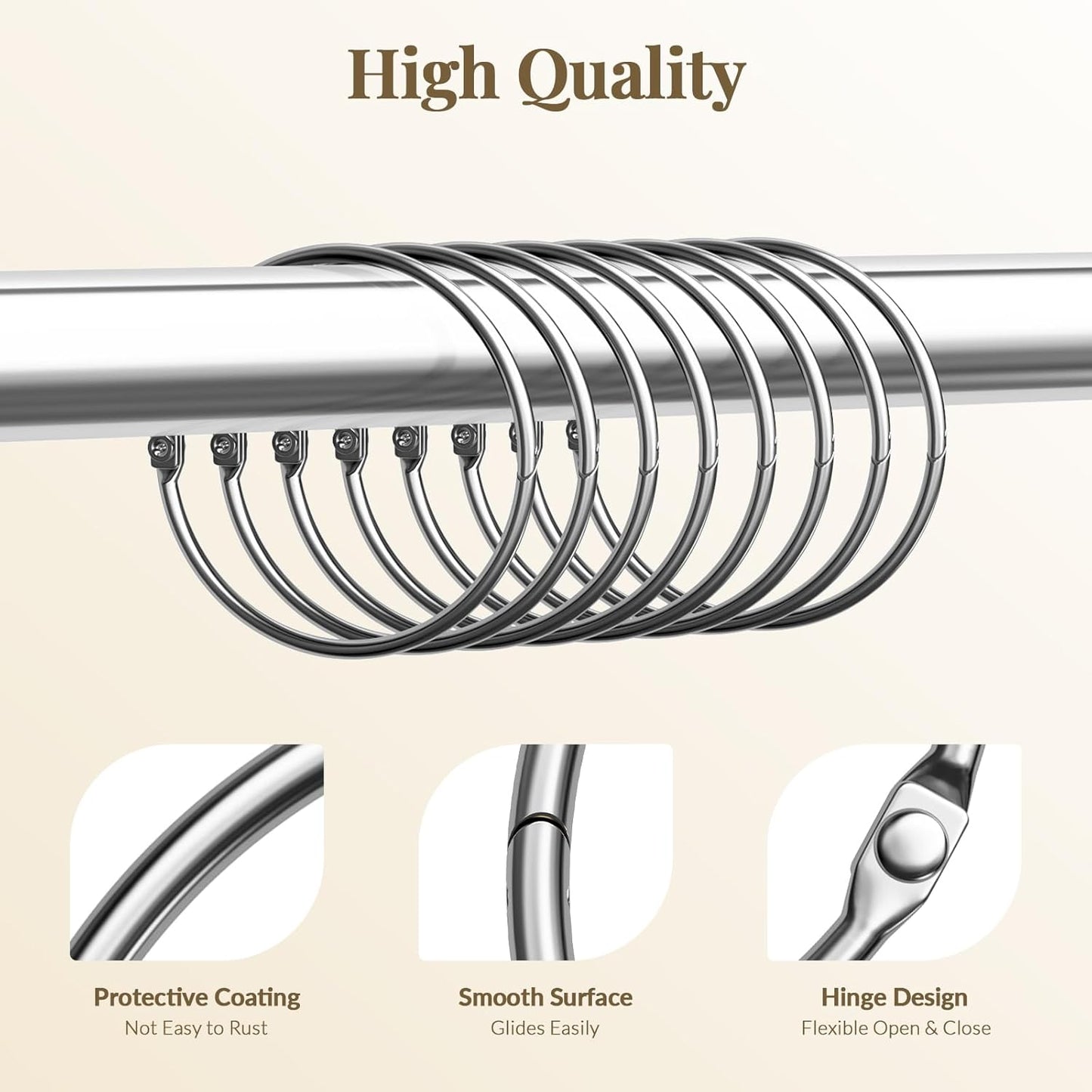 Shower Curtain Rings, Bathway Shower Curtain Hooks Anti-Drop Shower Rings for Curtain, Metal Shower Curtain Rings Rust Proof, Chrome Shower Hooks for Shower Curtain Rod, Shower Rod Hook 12Pcs