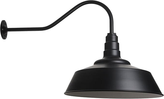 Steel Lighting Co. Redondo Barn Light | Outdoor Wall Mounted | 20 inch Dome | 23 inch Gooseneck | Large Farmhouse Warehouse Light Made in America | Matte Black Exterior/White Interior
