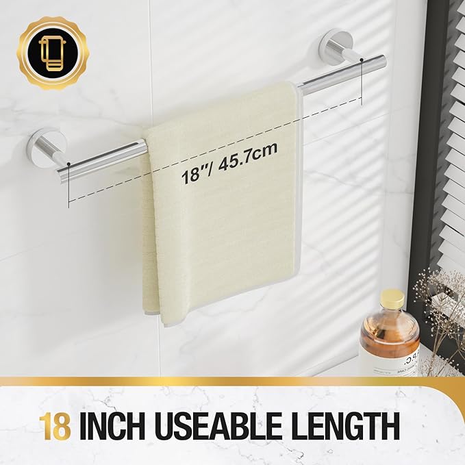 HITSLAM Chrome 19.8 Inch Towel Bar for Bathroom, SUS304 Stainless Steel Bathroom Towel Rack Wall Mounted, Modern Home Decor Bath Towel Holder with Hardware Accessories