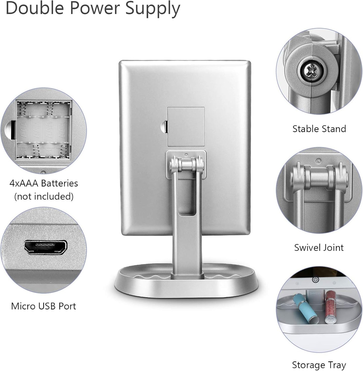 deweisn Trifold Lighted Vanity Makeup Mirror with 21 LED Lights,1/2/3 Magnification and Dimming,Two Power Supplies Makeup Mirror,Gift for Women