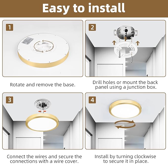 Hlite 6pack 9 Inch Flush Mount LED Ceiling Light Fixture,18W 1800LM Super Slim Light Fixtures Ceiling Mount 3000K/4000K/5000K 3CCT Selectable,Light Fixtures for Kitchen,Bedroom (Gold)