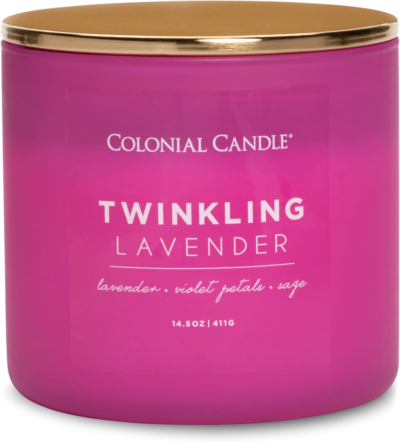 Colonial Candle Pop of Color Twinkling Lavender 14.5 Oz Scented Matt Glass Jar Candle, Three Premium Cotton Wicks
