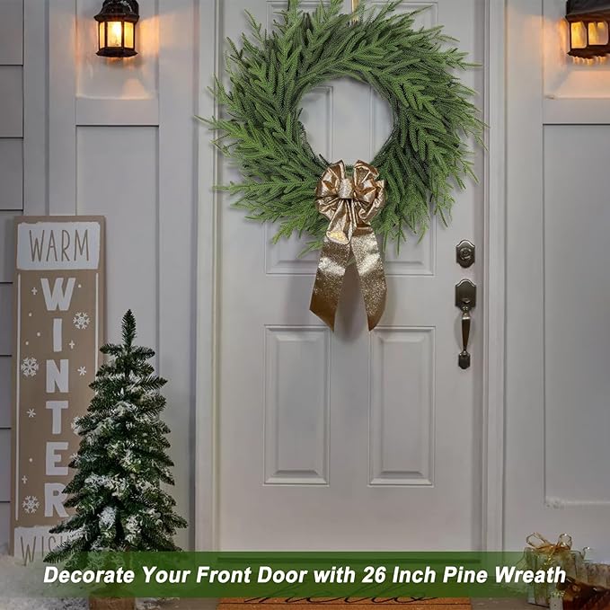 Artgar 26 Inch Pine Wreath - Christmas Wreaths for Front Door - Real Touch Pine Wreath - Large Artificial Green Wreaths for Walls Windows Porches Farmhouse Indoor Outdoor Home Decor
