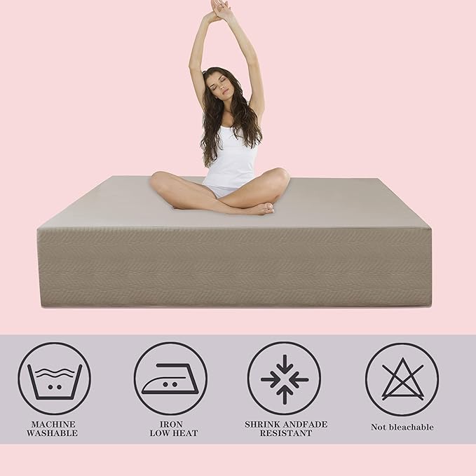 King Bed Skirt-Box Spring Cover with 14 Inch Tailored Drop,Wrinkle and Fade Resistant Hotel Wrap Around Bed Skirts,Bed Frame Cover (Wave Pattern Light Khaki, King)