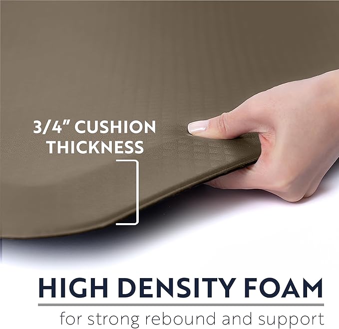 KANGAROO Thick Ergonomic Anti Fatigue Mats for Kitchen Floor, 58x20, Cushioned Standing Office Desk Mat, Waterproof Scratch Resistant Topside, Supportive All Day Comfort Padded Foam Rugs, Beige