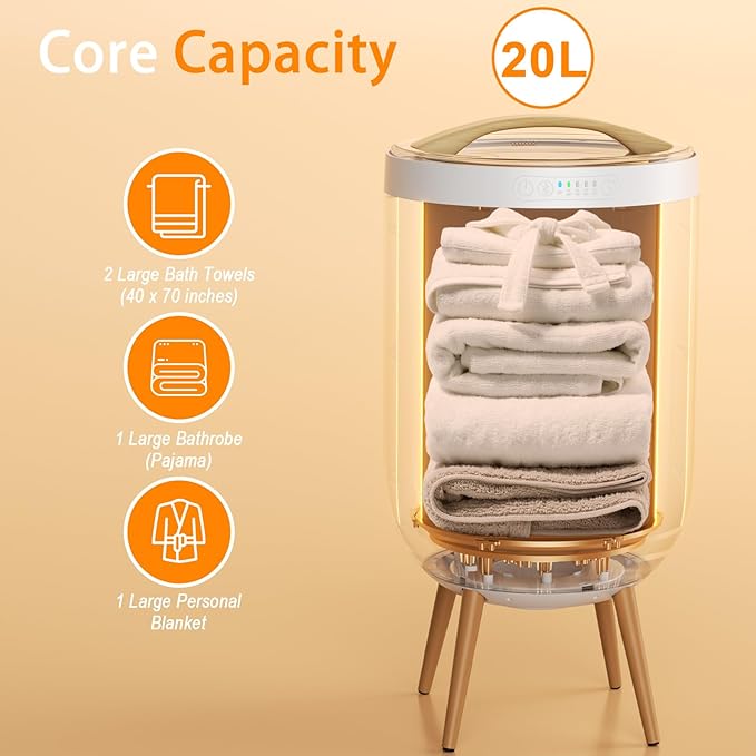 Towel Warmer Luxury Heated Bucket – Bluetooth Speaker, Ambient Light & Auto Shut Off – Fits Two 40"x70" Towels, Bathrobes, Blankets – Great Gift Idea