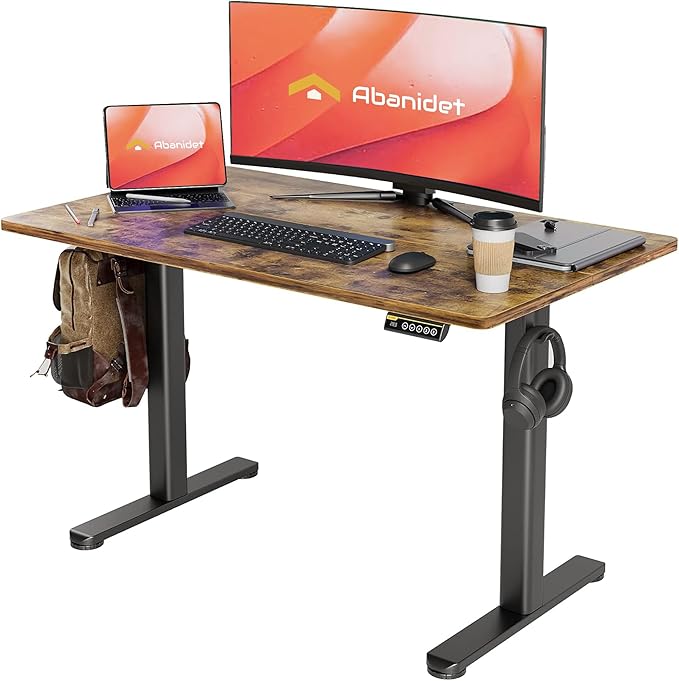 Standing Desk Adjustable Height, 48 x 24 in Electric Sit Stand up Desk for Home Office, Ergonomic Workstation Computer Desk with Two-Piece Desktop, Sit Stand Office Desk, Vintage Brown