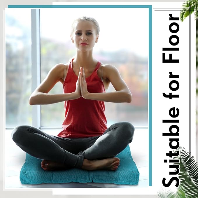 Jerify 4 Pcs Floor Pillow Cushions 22 x 22 Inch Round Square Large Meditation Floor Pillow for Classroom Adult Meditation Picnic Party Cushion for Seating Gift Christmas(Aquamarine,Square)