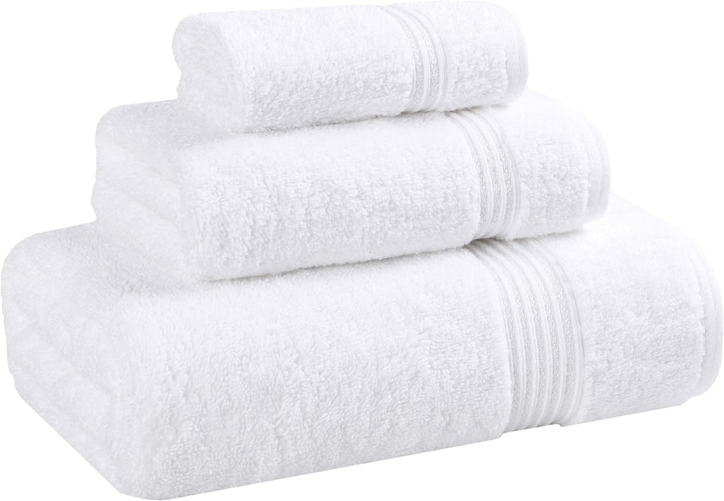 Superior Egyptian Cotton 3-Piece Towel Set, Basic Towels For Bathroom, Home Decor, Guest Bath, Shower, Apartment, Included 1 Face, 1 Hand, 1 Bath Towel, Washcloth, Quick Dry, White
