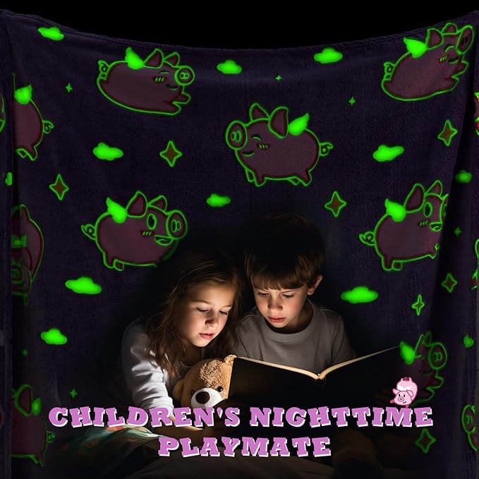 Pig Blanket Glow in The Dark Cute Pink Pig Throw Blanket for Girls Kids Pig Decor Birthday Gifts for Girls Soft Fleece Animal Blanket for Kids Christmas