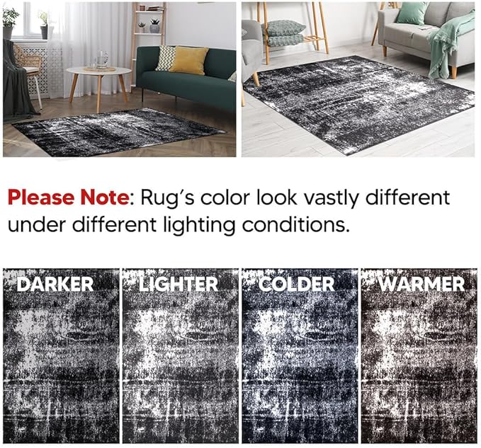 Keen Home Design Area Rugs - 10x14 Non-Shedding, Abstract Rugs for Kitchen, Living Room, Bedroom, Dining Room, Entryway - Size: 9'10" x 14', Abstract Black