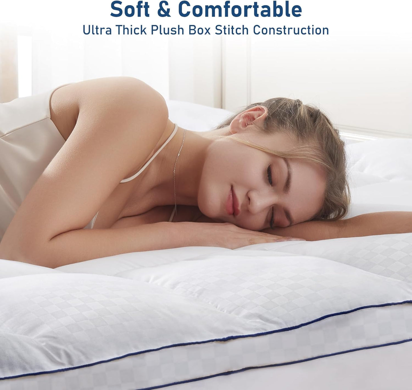 King Mattress Topper Extra Thick Pillowtop Cooling Mattress Topper Plush Mattress Pad Cover Protector with 8-21 Inch Deep Pocket 3D Snow Down Alternative Fill White