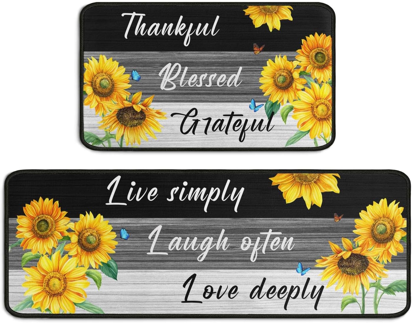 2 Piece Sunflower Kitchen Decor Rugs Set, Farmhouse Country Kitchen Rugs and Mats Non Skid Washable Absorbent Microfiber Kitchen Accessories Decoration Floor Mats 17"x47"+17"x30"