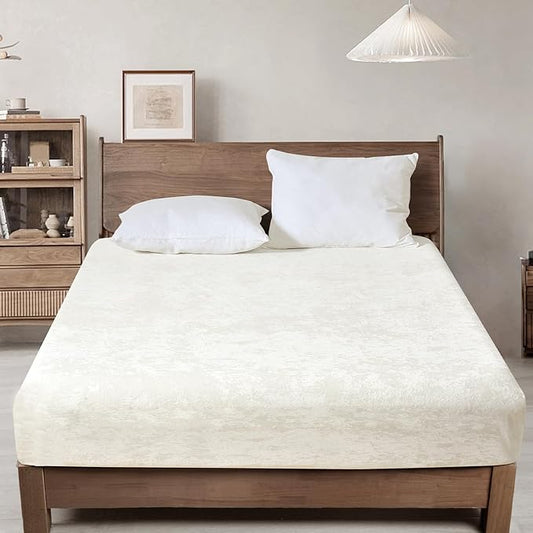 PHF Truly Velvet Fitted Sheet Only California King Size, Luxury Super Soft Cozy Fuzzy Fleece Bottom Sheet with Deep Pocket Up to 16", Suitable for Fall Winter Spring, No Pillowcases, Snow White