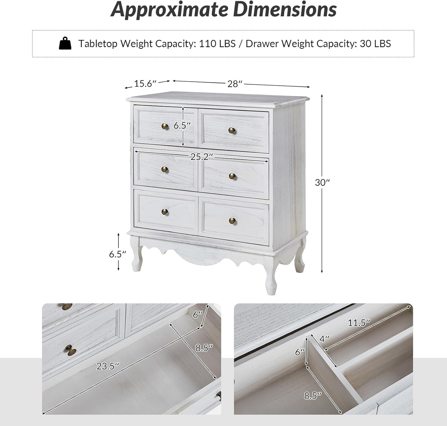 HULALA HOME 3-Drawer Nightstand with Charging Station, Drawer Organizer with Wood Legs, Farmhouse Solid Wood Nightstand Set of 2(White)