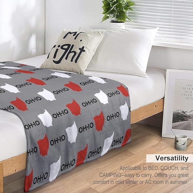 Throw Blanket for Teens Boys Girls and Adults Soft Warm Cozy Funny Midweight Food Flannel Blankets for Couch Sofa Bed Camping Travel Home Decor 50" X 60" (Oh-io State, 50x60 inch)