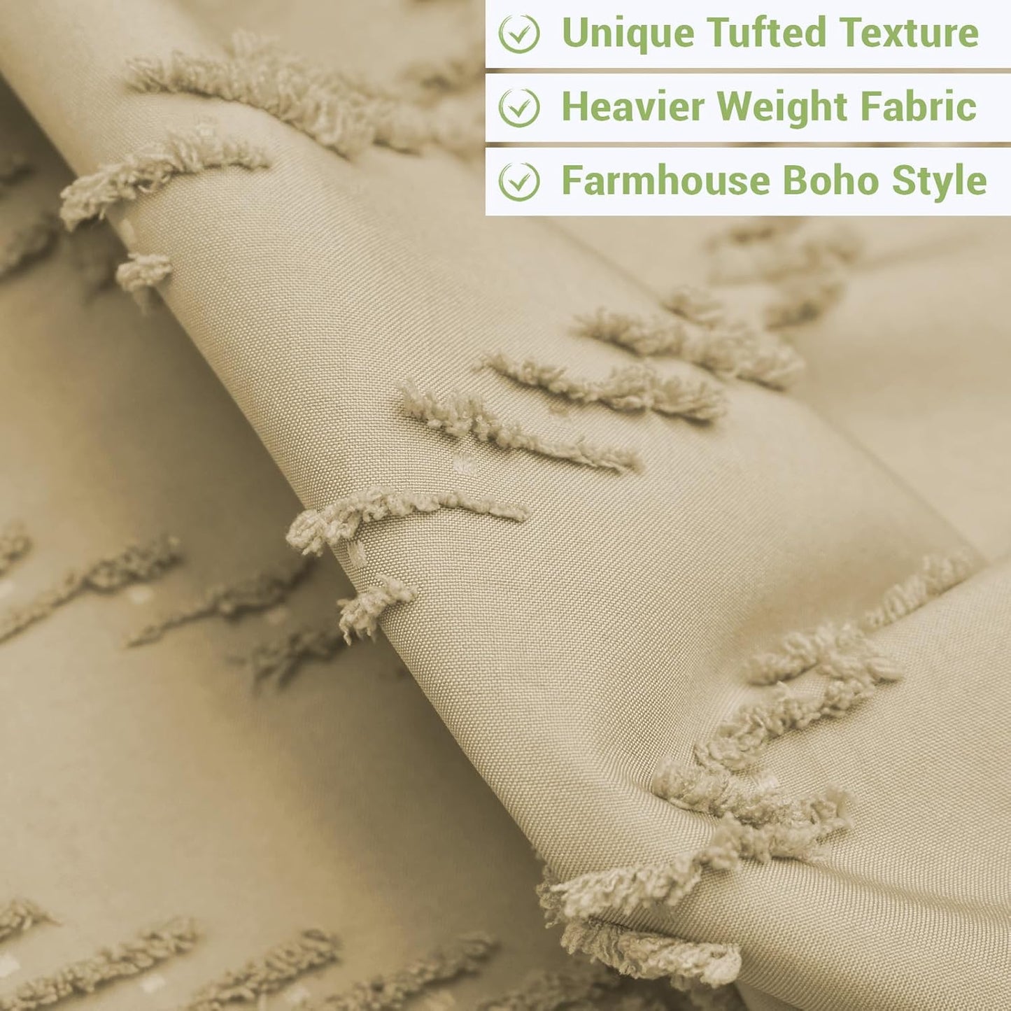 Extra Long No Hook Shower Curtain with Snap in Liner, Tufted Chevron Striped Shower Curtain Set for Bathroom, Boho Waterproof and Washable Shower Curtains,71Wx86H, Khaki