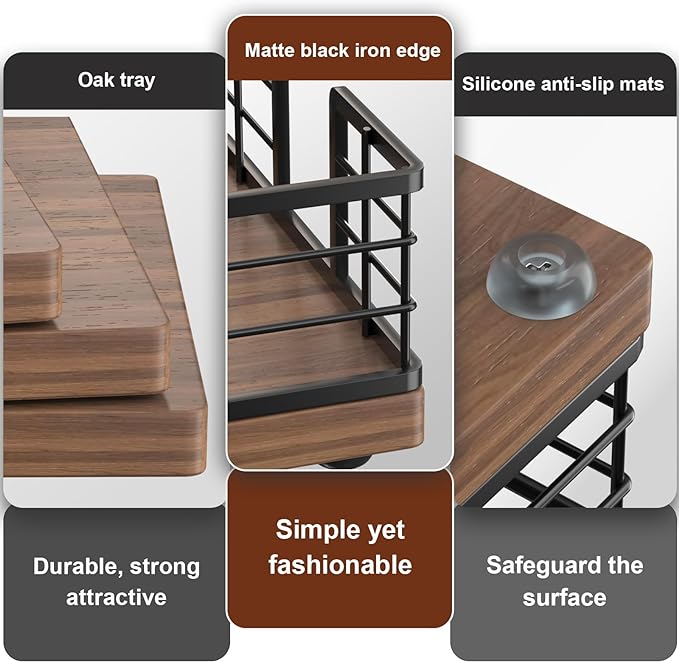 Wican Guest Towel Holder Tray for Bathroom, Oak and Iron Napkins Holder for Powder Room Dinning Table Wooden Basket for Disposable Paper Hand Towels Black & Walnut