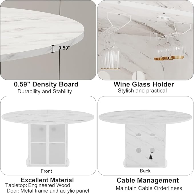 IBF 47" Round Dining Table with Fridge Space, Modern White Faux Marble Kitchen Tables for 4-6 People,Wood Dining Room Table with Storage Shelf, Circle Dinner Tables for Home, White Marble, Only Table
