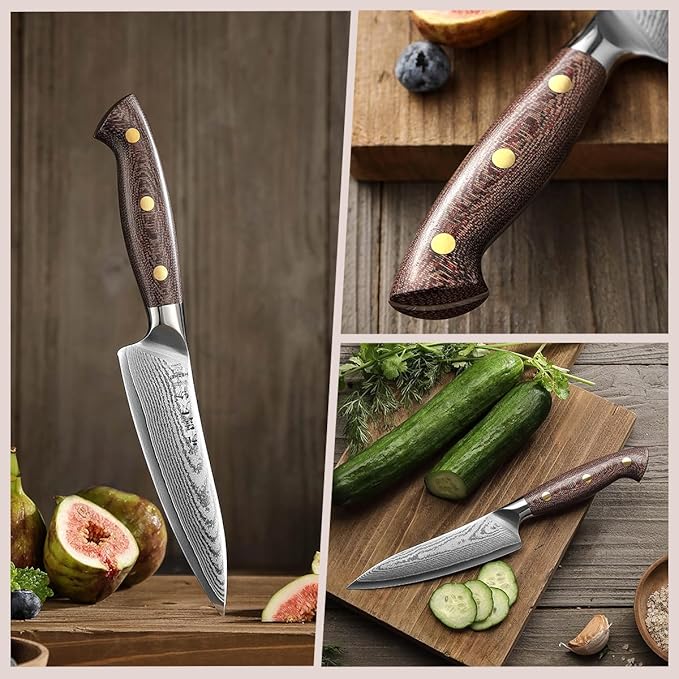 HEZHEN 5.3 Inches All Purpose Kitchen Knife with Sheath, 67 Layers Damascus Steel Kitchen Utility Knife for Cooking Preparation, Petty Knife, Micarta Handle,Gift Ready
