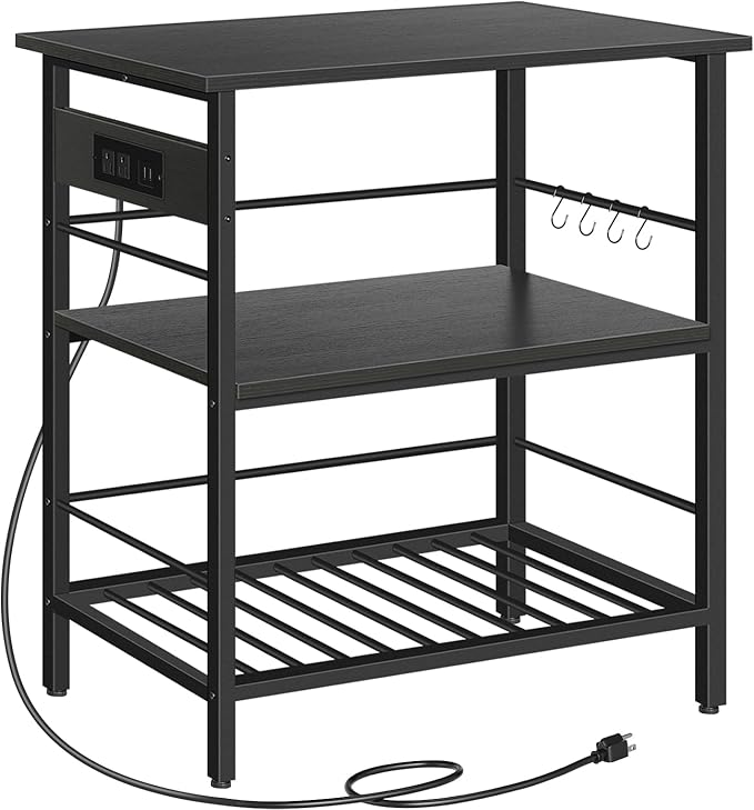 HOOBRO Kitchen Island with Storage, Kitchen Island Table with Power Outlet, 35.4" L 3 Tier Coffee Station and Microwave Stand, for Home, Kitchen and Dining Room, Black BB021ZD01