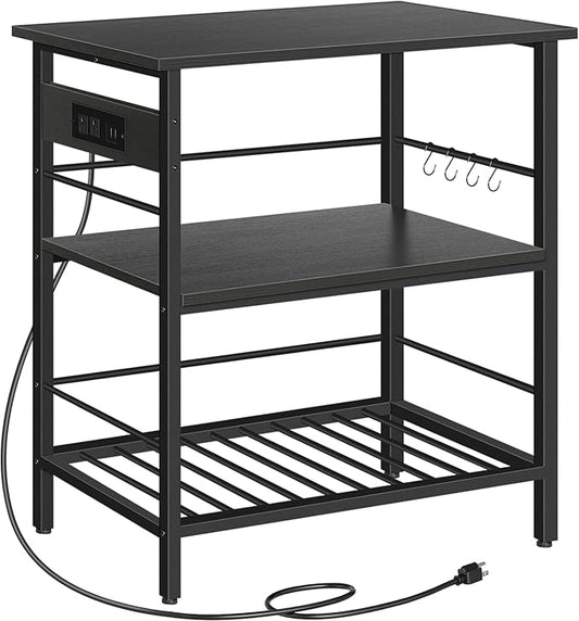 HOOBRO Kitchen Island with Storage, Kitchen Island Table with Power Outlet, 35.4" L 3 Tier Coffee Station and Microwave Stand, for Home, Kitchen and Dining Room, Black BB021ZD01