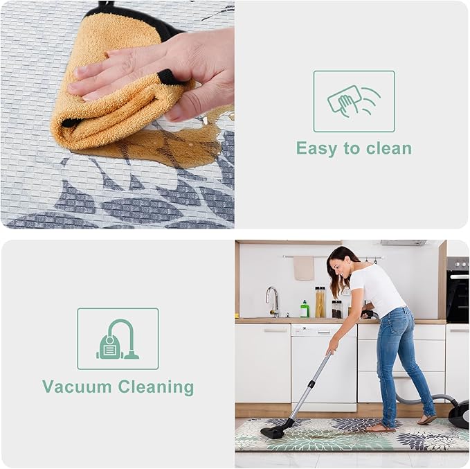 KIMODE Cushioned Anti Fatigue Rugs Sets of 2, Ergonomic Standing Kitchen Mat 2PCS, Boho Kitchen Mats for Floor Stain Resistant, Non Slip Kitchen Sink Rug Waterproof, 20"x32"+20"x47", Teal