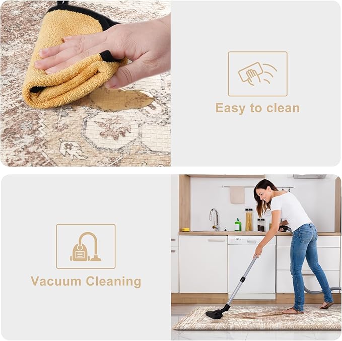 KIMODE Anti Fatigue Kitchen Mats for Floor,17.3" x 29" Cushioned Boho Vintage Kitchen Rugs,Non-Slip Waterproof Kitchen Sink Standing Mat Wipe Clean for Kitchen,Laundry Floor,Mutil-Khaki
