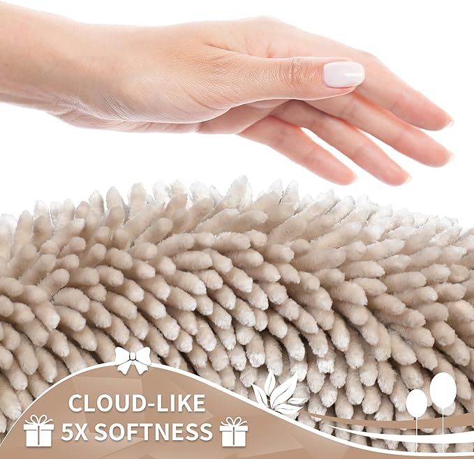 Yimobra Toilet Rugs U Shaped Washable, Extra Thick Soft Absorbent Chenille Contour Bathroom Rugs for Toilet 24x20 Inch, Quick Dry Non Slip Toilet Mat for Bath Floor, Khaki