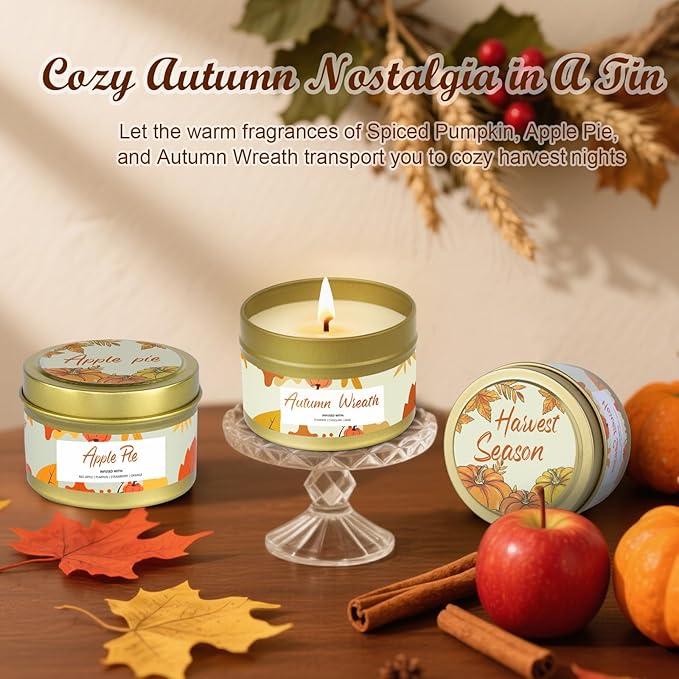 6 Pack Small Fall Candles Set,Pumpkin Scented Candles for Home Decor,Halloween Candle Gifts for Women, Jar Candle Scents of Berry, Spiced Apple Pie,Autumn Breeze,Thanksgiving, Fall Decoration Candle